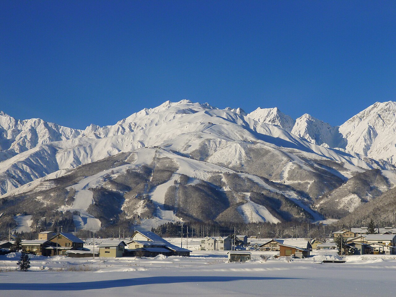 Hakuba Valley - The snow-covered Northern Alps above Hakuba village