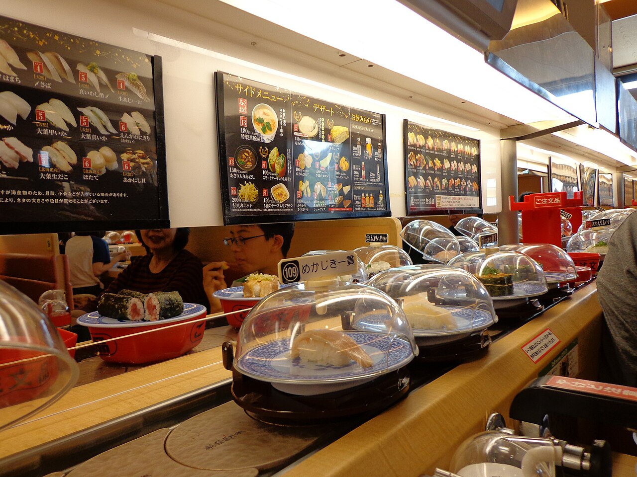 Conveyor-belt sushi - A conveyor-belt sushi restaurant, one of the best-value meals in Japan