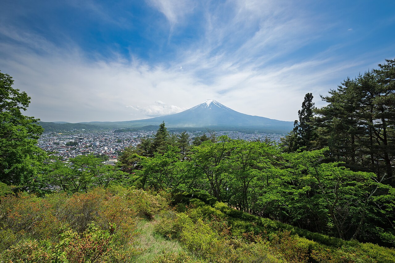 Mount Fuji - Mount Fuji seen from Arakurayama Sengen Park in Fujiyoshida in late spring