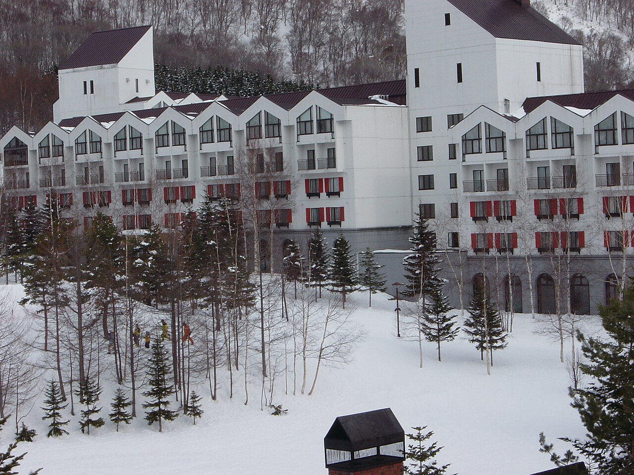 Rusutsu - The Rusutsu Resort hotel among snowy trees in Hokkaido